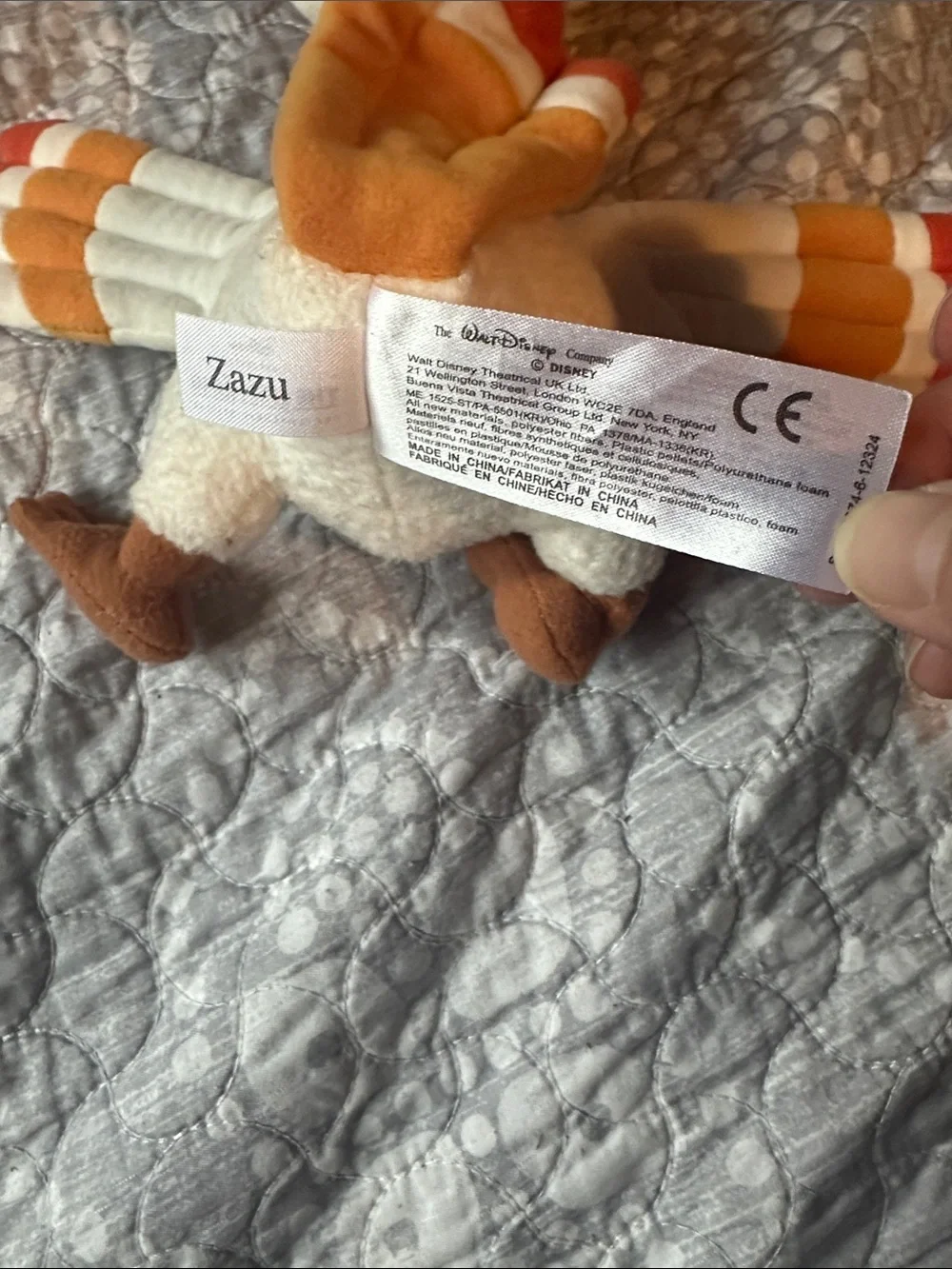 Plush Zazu from The Lion King Broadway Musical- White and Orange